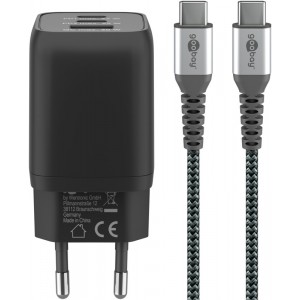 Goobay 65 W Set de Chargeur Rapide USB-C Nano et de C&acirc;ble Textile USB-C (1 m)